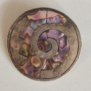 Vintage AH TAXCO Sterling Silver Abalone Shell Brooch MCM